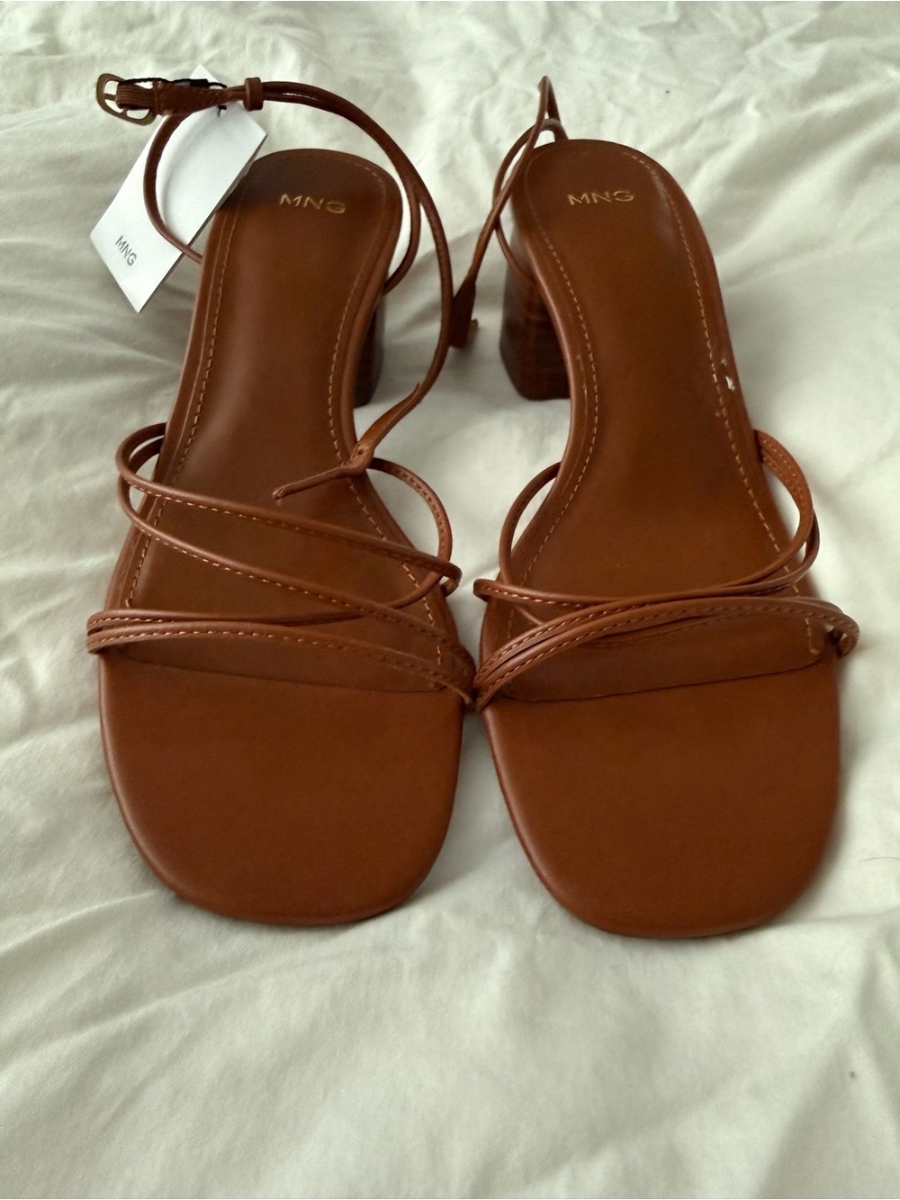 Mango Tan Strappy Block Heel Sandals